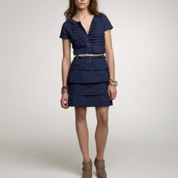 J. Crew Dresses & Skirts - J. Crew Navy Tiered Ruffle Carly Dress Size 8